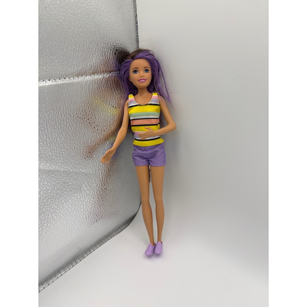 Mattel Barbie Skipper Doll 2010 Purple Brown Hair Striped Top Purple Shorts